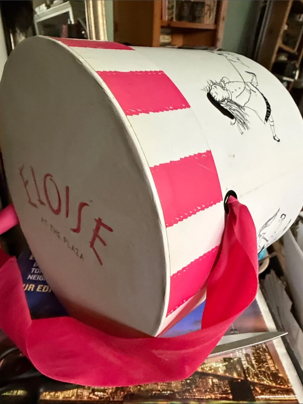 Eloise At The Plaza Round Hat Box - Pink & White